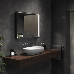 Arezzo Matt Black 800 X 600mm LED Illuminated Bathroom Mirror With QI Charger & Anti-Fog 7 Arezzo Matt Black 800 X 600mm LED Illuminated Bathroom Mirror With QI Charger & Anti-Fog -Shower Essence az8940mb d1