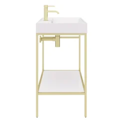 Arezzo 800 Brushed Brass Framed Washstand With Gloss White Open Shelf And Basin -Shower Essence az8bbfpm n d5