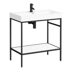 Arezzo 800 Matt Black Framed Washstand With Gloss White Open Shelf And Basin 10 Arezzo 800 Matt Black Framed Washstand With Gloss White Open Shelf And Basin -Shower Essence az8bfpm n d1