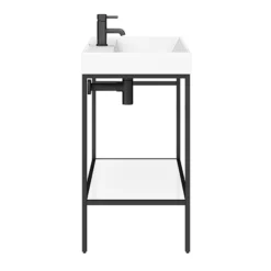 Arezzo 800 Matt Black Framed Washstand With Gloss White Open Shelf And Basin 12 Arezzo 800 Matt Black Framed Washstand With Gloss White Open Shelf And Basin -Shower Essence az8bfpm nw d2