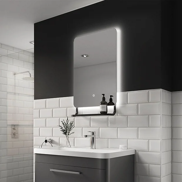 Arezzo Matt Black 800 X 500mm Backlit LED Bathroom Mirror With Hanging Shelf & Anti-Fog 3 Arezzo Matt Black 800 X 500mm Backlit LED Bathroom Mirror With Hanging Shelf & Anti-Fog