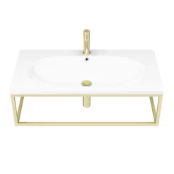 Arezzo 900 Wall Hung Basin With Brushed Brass Towel Rail Frame -Shower Essence az9bbfrm d2