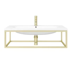 Arezzo 900 Wall Hung Basin With Brushed Brass Towel Rail Frame -Shower Essence az9bbfrm n d4