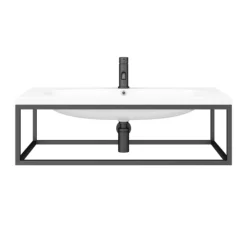 Arezzo 900 Wall Hung Basin With Matt Black Towel Rail Frame -Shower Essence az9blkfrmd3