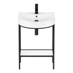 Arezzo D Shaped Curved Matt Black Washstand With Gloss White Open Shelf And Basin 8 Arezzo D Shaped Curved Matt Black Washstand With Gloss White Open Shelf And Basin -Shower Essence azb222ws d1