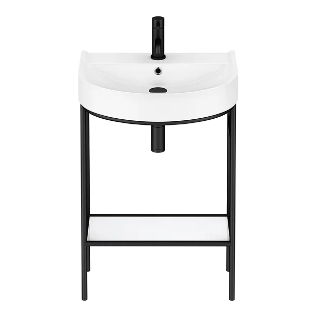 Arezzo D Shaped Curved Matt Black Washstand With Gloss White Open Shelf And Basin 5 Arezzo D Shaped Curved Matt Black Washstand With Gloss White Open Shelf And Basin - Image 3