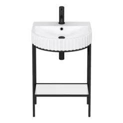 Arezzo D Shaped Matt Black Washstand With Gloss White Open Shelf And Fluted Basin 8 Arezzo D Shaped Matt Black Washstand With Gloss White Open Shelf And Fluted Basin -Shower Essence azb223wsd1