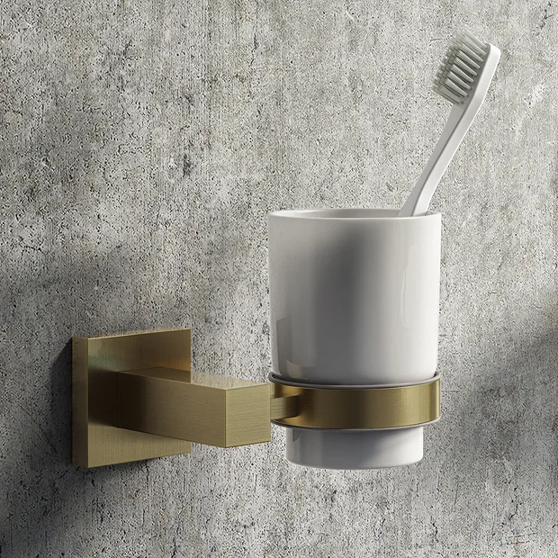 Arezzo Brushed Brass Tumbler Holder & Cup 4 Arezzo Brushed Brass Tumbler Holder & Cup - Image 2