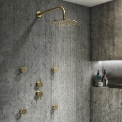 Arezzo Brushed Brass Concealed Individual Diverter + Thermostatic Control Shower Valve