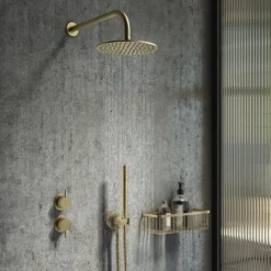 Arezzo Brushed Brass Concealed Individual Diverter + Thermostatic Control Shower Valve -Shower Essence azbb39nd1