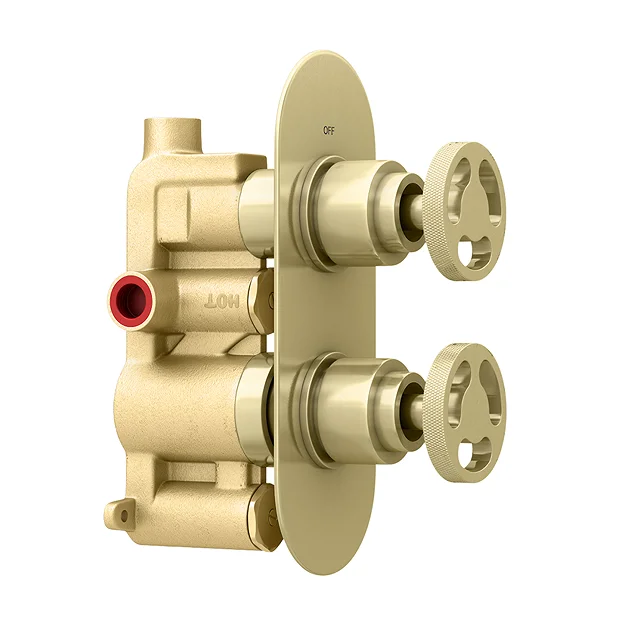 Arezzo Brushed Brass Industrial Style Round Modern Twin Concealed Shower Valve 3 Arezzo Brushed Brass Industrial Style Round Modern Twin Concealed Shower Valve