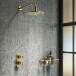 Arezzo Brushed Brass Industrial Style Round Modern Twin Concealed Shower Valve 13 Arezzo Brushed Brass Industrial Style Round Modern Twin Concealed Shower Valve -Shower Essence azbbiv1d4