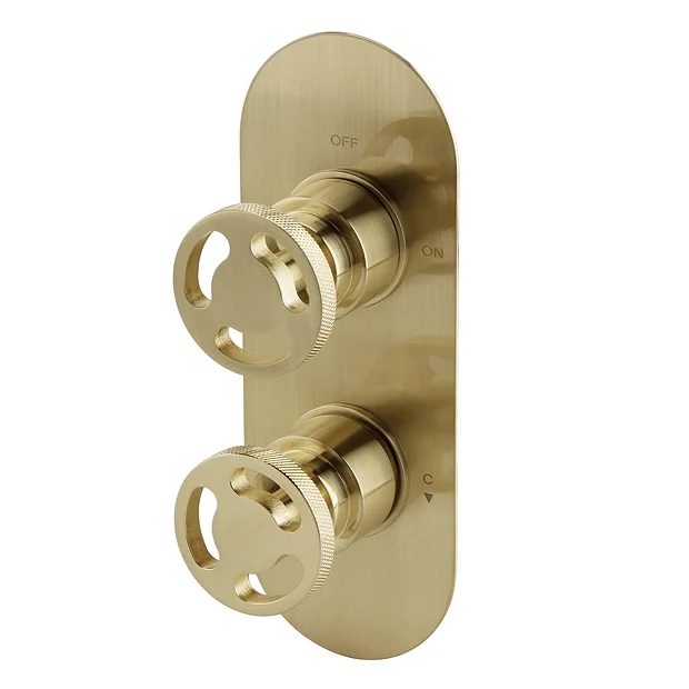 Arezzo Brushed Brass Industrial Style Round Modern Twin Concealed Shower Valve 4 Arezzo Brushed Brass Industrial Style Round Modern Twin Concealed Shower Valve - Image 2
