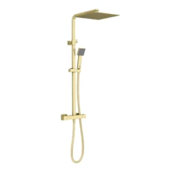 Arezzo Modern Square Thermostatic Shower (300 X 300mm Head - Brushed Brass) -Shower Essence azbbsq3 detail02