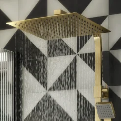 Arezzo Modern Square Thermostatic Shower (300 X 300mm Head - Brushed Brass)