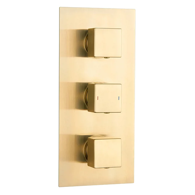 Arezzo Square Triple Concealed Thermostatic Shower Valve With Diverter - Brushed Brass 4 Arezzo Square Triple Concealed Thermostatic Shower Valve With Diverter - Brushed Brass - Image 2