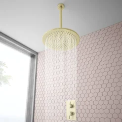 Arezzo Brushed Brass Round Modern Twin Concealed Shower Valve -Shower Essence azbbsv d6