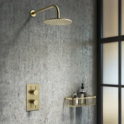Arezzo Brushed Brass Round Modern Twin Concealed Shower Valve -Shower Essence azbbsvnd3