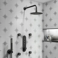Arezzo Matt Black Industrial Style Push Button Shower Valve (3 Outlets) -Shower Essence azpb03rmb d5