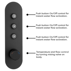 Arezzo Matt Black Industrial Style Push Button Shower Valve (3 Outlets) -Shower Essence azpb03rmbd2