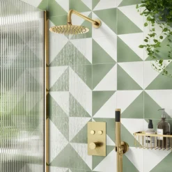 Arezzo Brushed Brass Twin Modern Round Push-Button Shower Valve With 2 Outlets