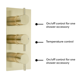 Arezzo Brushed Brass Round Concealed Triple Shower Valve With Fixed Head + 4 Body Jets -Shower Essence azrdtsv4bjbbd4