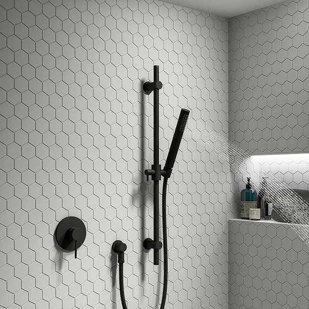 Arezzo Matt Black Round Shower Valve Inc. Slide Rail Kit With Pencil Handset 4 Arezzo Matt Black Round Shower Valve Inc. Slide Rail Kit With Pencil Handset - Image 2