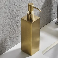 Arezzo Freestanding Square Soap Dispenser Brushed Brass -Shower Essence azsq2bbf d1