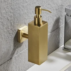 Arezzo Brushed Brass Square Wall Mounted Soap Dispenser -Shower Essence azsq2bbw d2