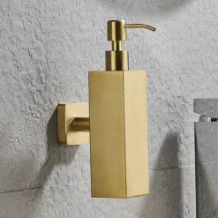Arezzo Brushed Brass Square Wall Mounted Soap Dispenser -Shower Essence azsq2bbw d3