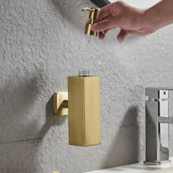 Arezzo Brushed Brass Square Wall Mounted Soap Dispenser -Shower Essence azsq2bbw d4