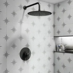 Arezzo Matt Black Round Concealed Dual Thermostatic Shower Valve