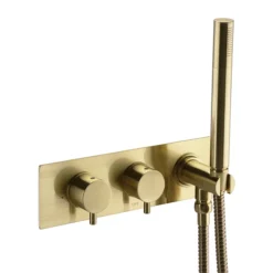 Arezzo Brushed Brass Round Shower System (Fixed Head, Handset + Integrated Parking Bracket) 9 Arezzo Brushed Brass Round Shower System (Fixed Head, Handset + Integrated Parking Bracket) -Shower Essence azsvhbbpkd1