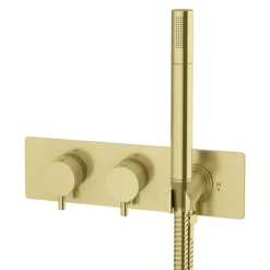Arezzo Brushed Brass Round Shower System (Fixed Head, Handset + Integrated Parking Bracket) 11 Arezzo Brushed Brass Round Shower System (Fixed Head, Handset + Integrated Parking Bracket) -Shower Essence azsvhbbpkd3