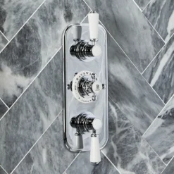 Bayswater White Triple Concealed Thermostatic Shower Valve With Diverter -Shower Essence bayswatershowersd1