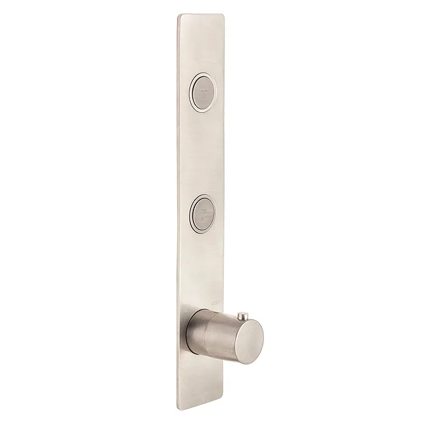BagnoDesign Toko Brushed Nickel Round Vertical 2 Outlet Thermostatic Shower Valve 4 BagnoDesign Toko Brushed Nickel Round Vertical 2 Outlet Thermostatic Shower Valve - Image 2
