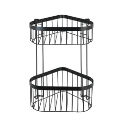 Black 2-Tier Corner Wire Shower Basket -Shower Essence blk2crn d1