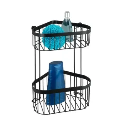 Black 2-Tier Corner Wire Shower Basket -Shower Essence blk2crn d2