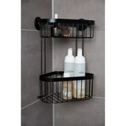 Black 2-Tier Corner Wire Shower Basket