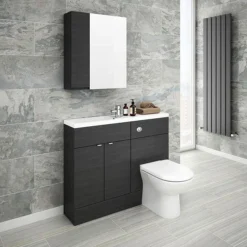 Brooklyn 600mm Bathroom Mirror & Fascia Cabinet - Black -Shower Essence brooklynbathroommirrorfasciacabinetblack600mmd1