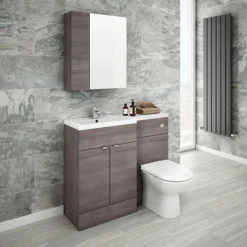 Brooklyn 600mm Bathroom Mirror & Fascia Cabinet - Grey Avola -Shower Essence brooklynbathroommirrorfasciacabinetgreyavola600mmd1