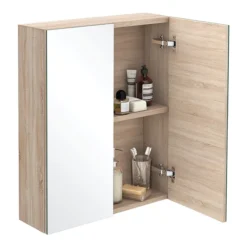 Brooklyn Natural Oak 600mm Bathroom Mirror Cabinet - 2 Door -Shower Essence brooklynnaturaloak600mmbathroommirrorcabinet2doord2