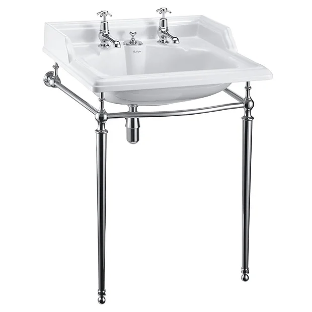 Burlington Classic 650mm 2TH Basin With Invisible Overflow/Waste & Chrome Wash Stand 4 Burlington Classic 650mm 2TH Basin With Invisible Overflow/Waste & Chrome Wash Stand - Image 2