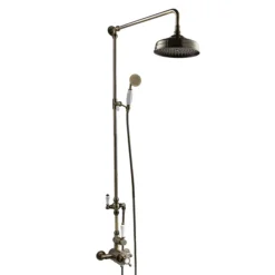 Chatsworth 1928 Antique Brass Exposed Valve Incl. Rigid Riser Kit, Diverter, 8" Rose + Handset 8 Chatsworth 1928 Antique Brass Exposed Valve Incl. Rigid Riser Kit, Diverter, 8" Rose + Handset -Shower Essence cabpk02 d1