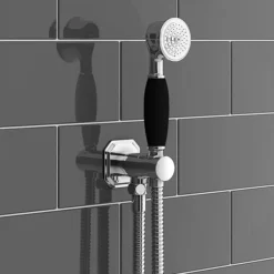Chatsworth 1928 Black Traditional Push-Button Shower Valve Pack With Handset + Rainfall Shower Head -Shower Essence chtpbpk2blk d3