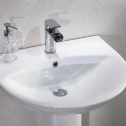 Eclipse Bathroom Basin + Full Pedestal (555mm Wide - 1 Tap Hole) -Shower Essence eclipsebasinandfullpedestald1