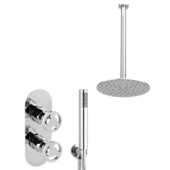 Arezzo Chrome Industrial Style Shower System With Concealed Valve, Handset + Ceiling Mounted Head
