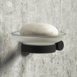 Arezzo Industrial Style Matt Black Round Soap Dish & Holder