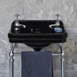 Burlington Jet Black Edwardian 2TH 51cm Cloakroom Basin & Chrome Wash Stand