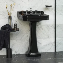 Burlington Jet Black Edwardian 56cm Basin With Standard Pedestal -Shower Essence jeted1th d2